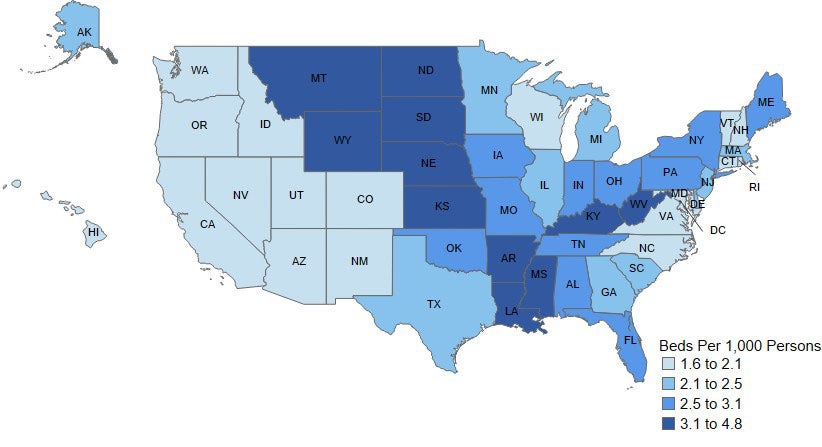 Chart 2.3: Beds in Community Hospitals per 1,000 Persons by State, 2021 