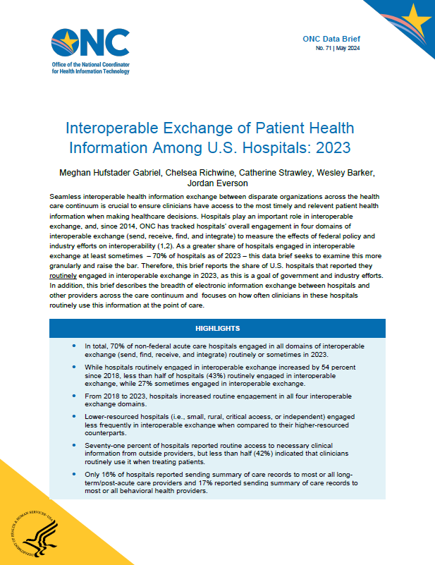 ONC Brief: Interoperable Exchange of Patient Health Information Among U.S. Hospitals: 2023 